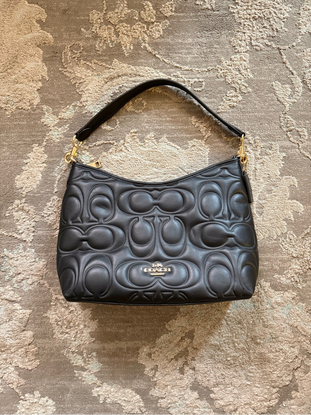 COACH Laurel Shoulder Bag in Embossed Signature Leather - Black
